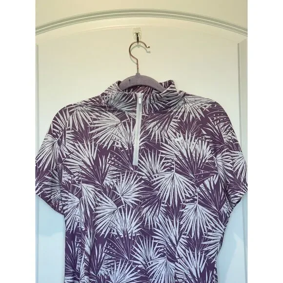 Piper by Smartpak Short Sleeve Sun Shirt Purple Palm Print Size Large - Picture 6 of 6